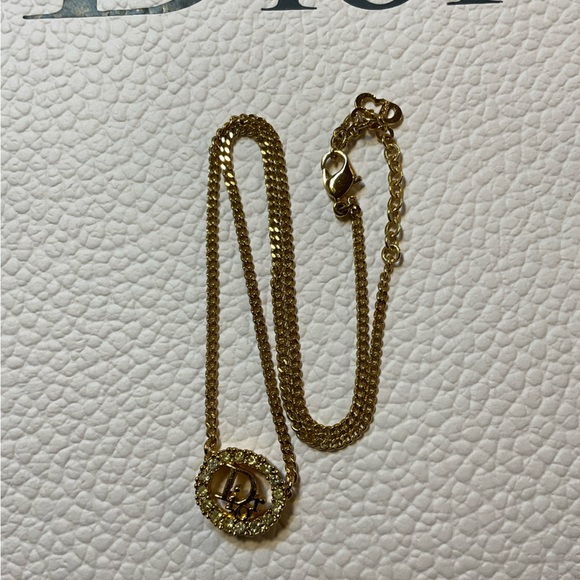 Christian Dior Gold Metal Dior Oval Logo Rhinestones Necklace 15"-17" - Picture 9 of 10